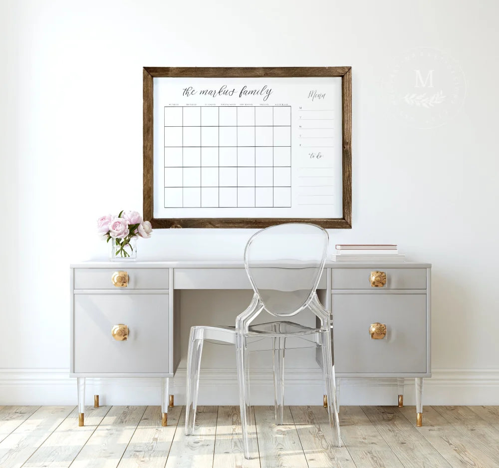 Clear Dry Erase Customized Calendar With Wood Frame