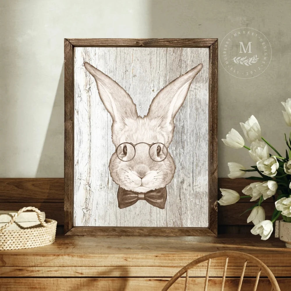 Mr. Hare Spring Rabbit Wall Art Wood Framed Sign