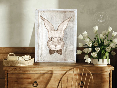 Mr. Hare Spring Rabbit Wall Art Wood Framed Sign