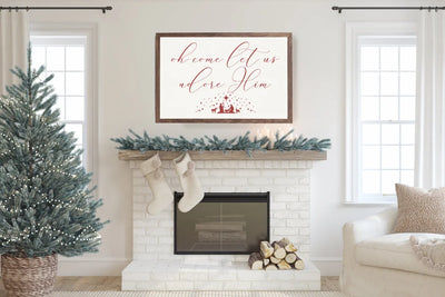 Oh Come Let Us Adore Him Christmas Wood Framed Sign Wood Framed Sign