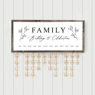 Perpetual Family Birthday Calendar Sign With Tags Wood Framed Sign