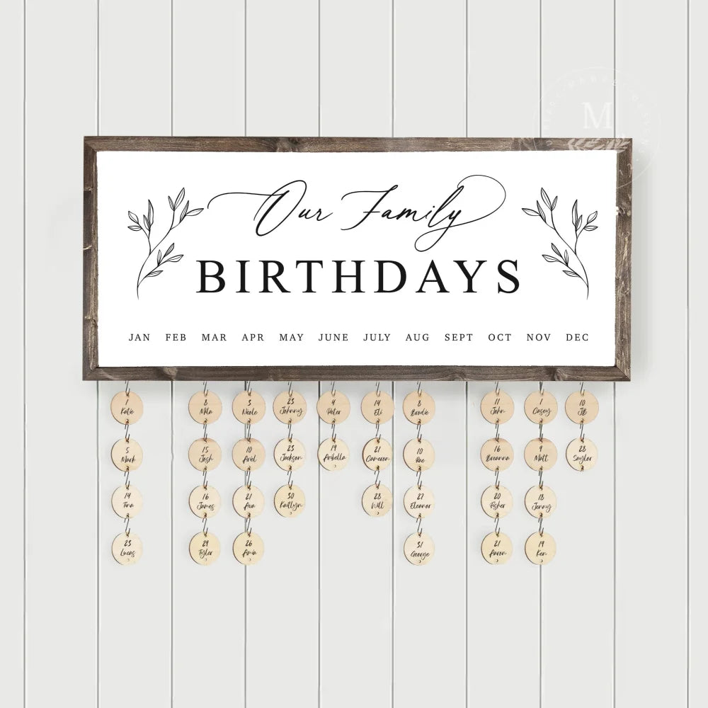 Perpetual Our Family Birthdays Calendar Sign With Tags Wood Framed Sign