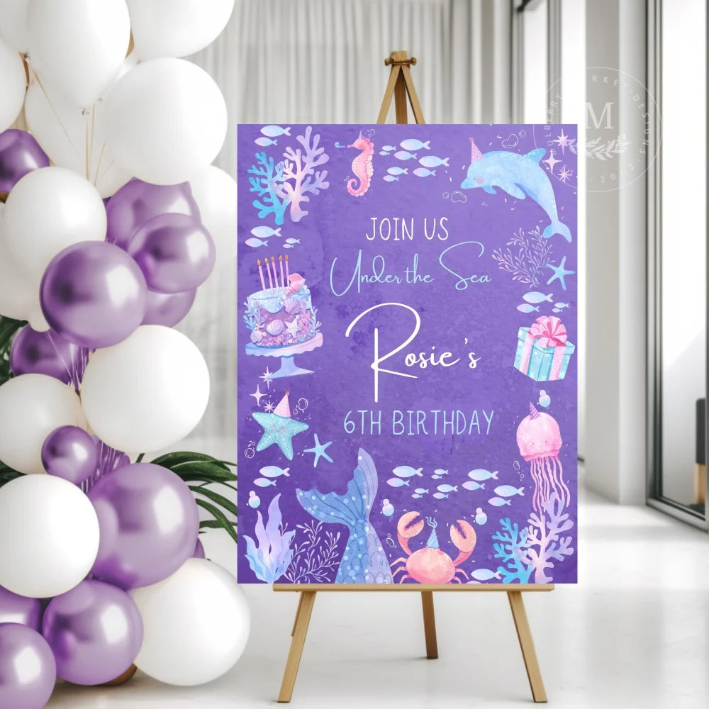 Personalized Mermaid Birthday Party Sign Acrylic
