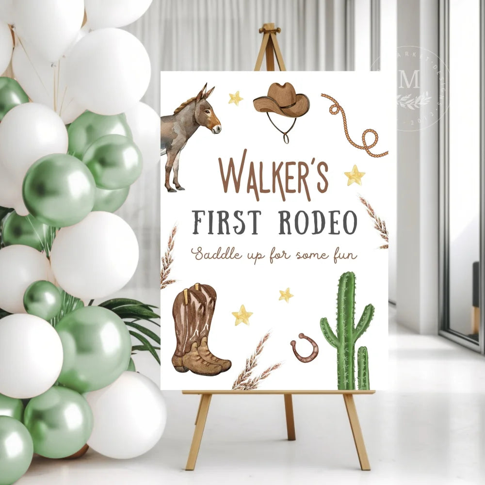 Personalized Rodeo Cowboy Birthday Party Sign Acrylic