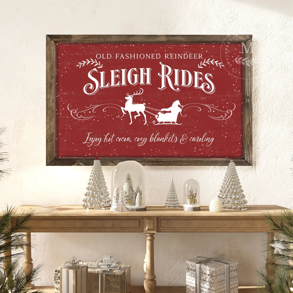Sleigh Rides Farmhouse Christmas Sign Wood Framed Sign