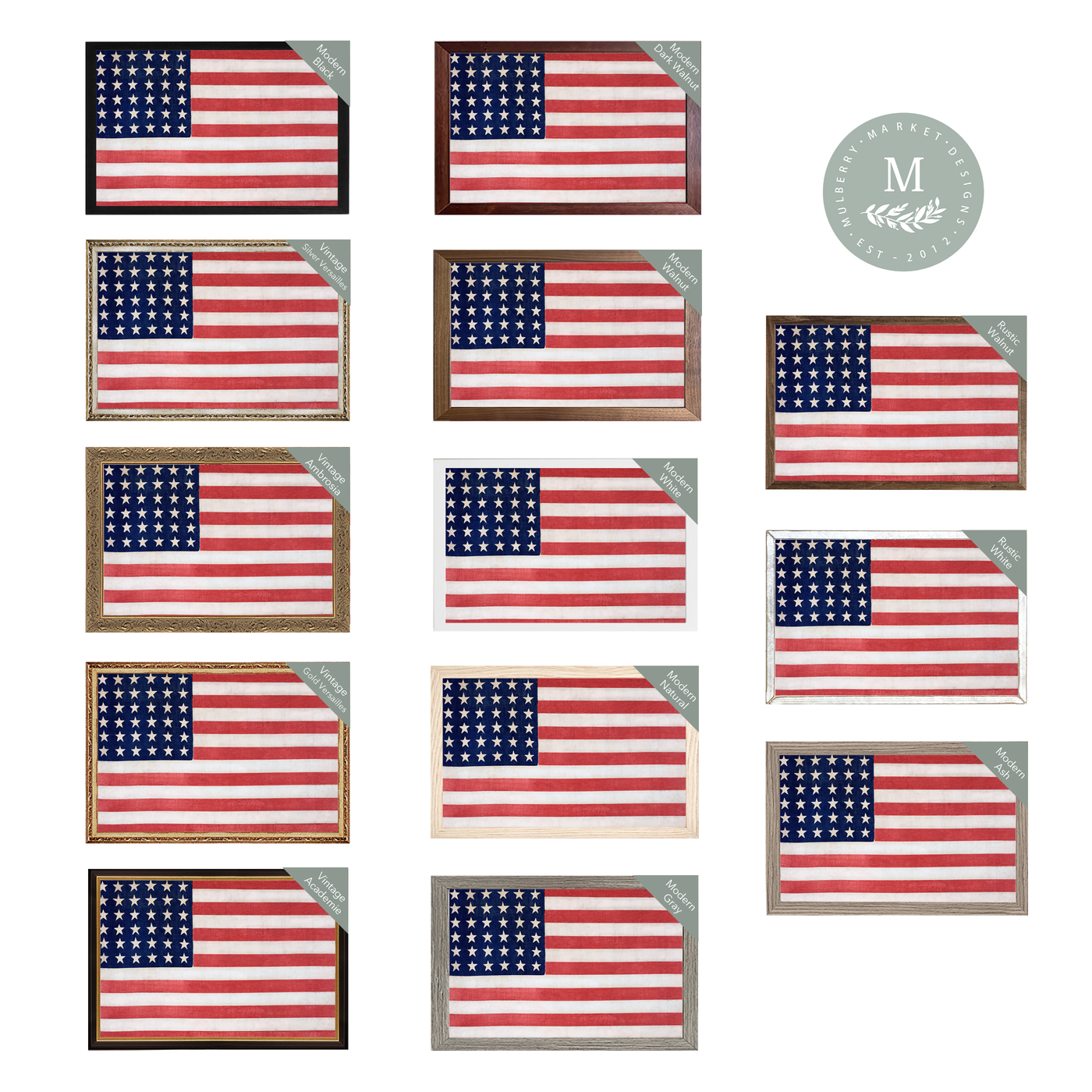 Framed American Flag Wall Art | Wood Framed Sign - Mulberry Market Designs