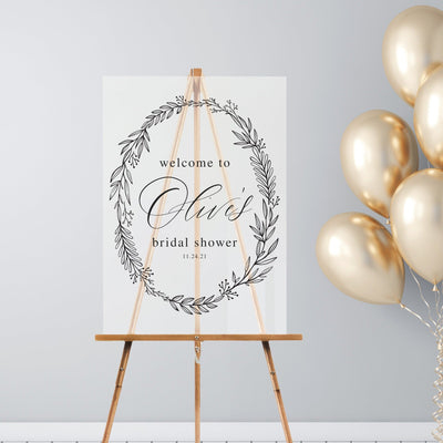 Acrylic Bridal Shower Sign | Laurel Wreath - Mulberry Market Designs