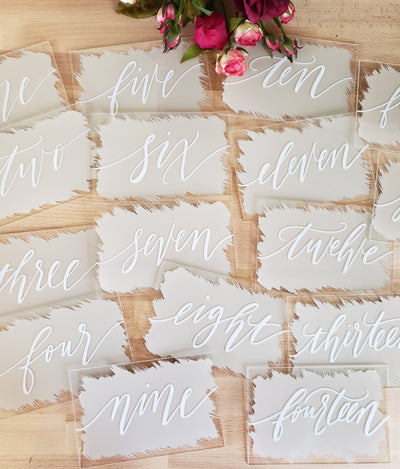 Acrylic Wedding Table Numbers | Calligraphy - Mulberry Market Designs