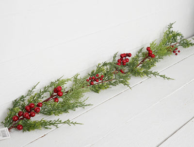 Frosted Christmas Cedar Pine and Red Berry Garland - Mulberry Market Designs