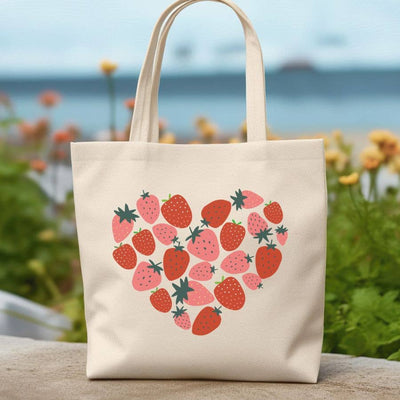 Sweet Boho Strawberry Heart  Canvas Tote Bag
