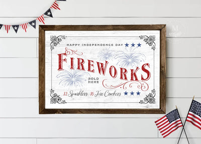 4Th Of July Fireworks Sign | Wood Framed Wood Framed Sign