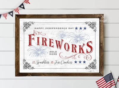 4Th Of July Fireworks Sign | Wood Framed Wood Framed Sign