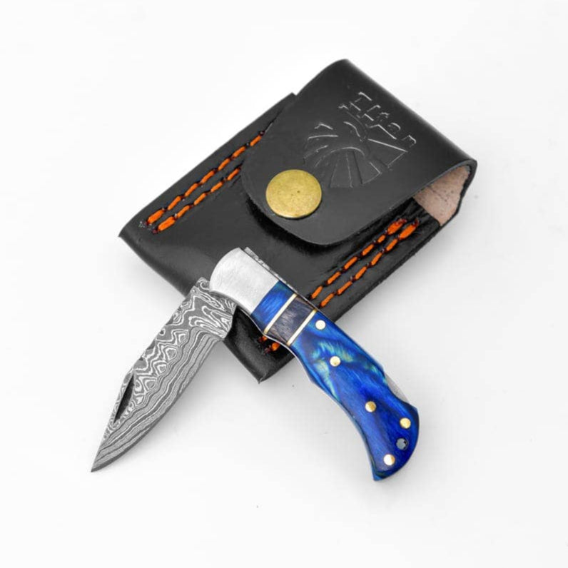 Compact Royal Blue Pocket Knife with Case