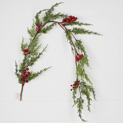 Frosted Christmas Cedar Pine and Red Berry Garland - Mulberry Market Designs