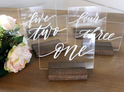 Acrylic Wedding Table Numbers | Calligraphy - Mulberry Market Designs