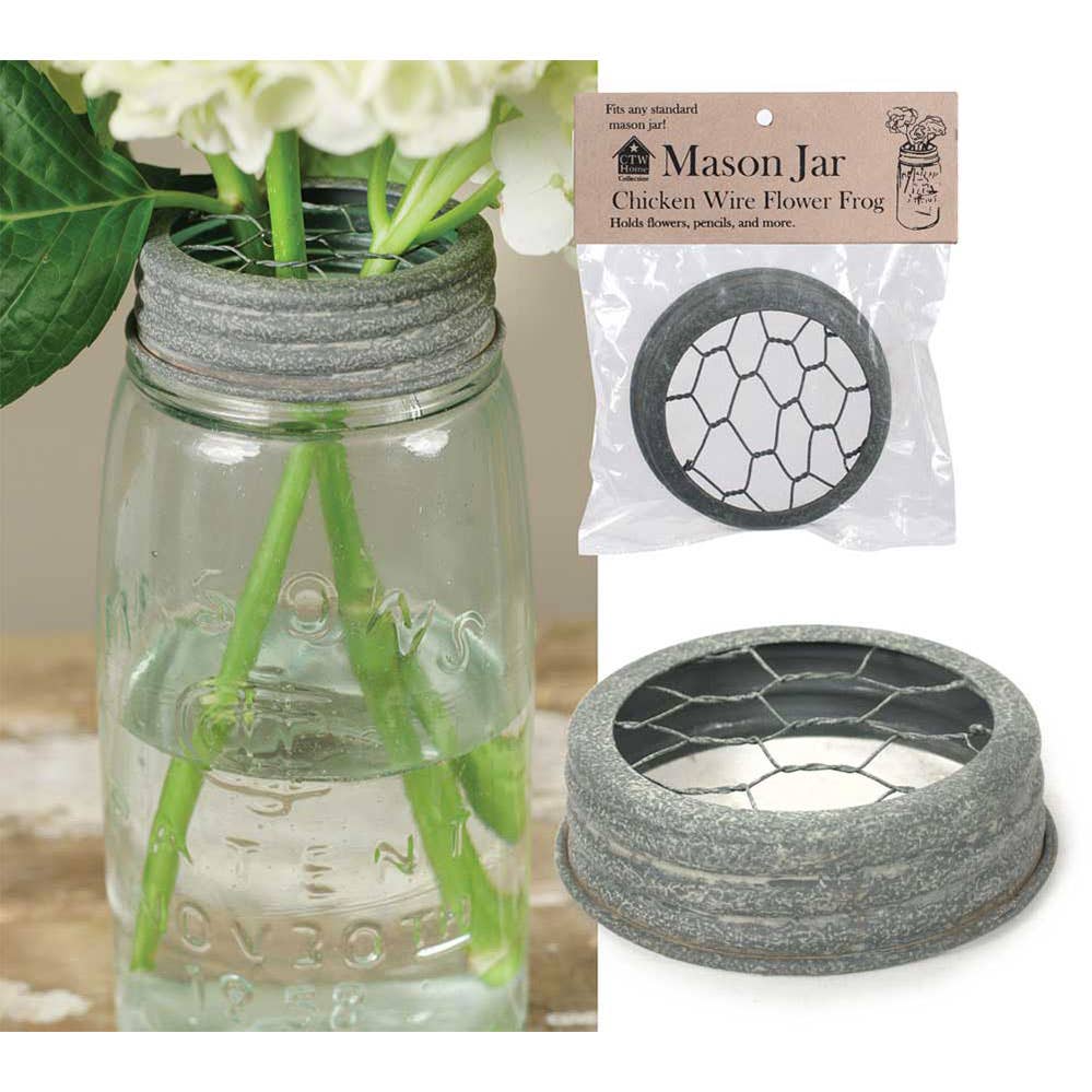 Mason Jar Chicken Wire Flower Frog Lid - Barn Roof - Mulberry Market Designs