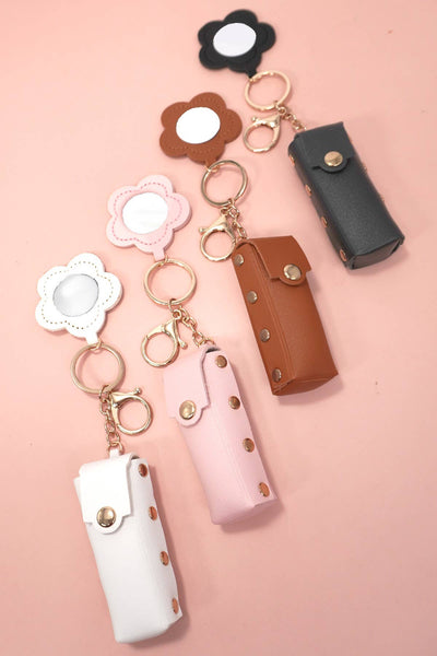 Leather Lipstick Holder Bag Keychain