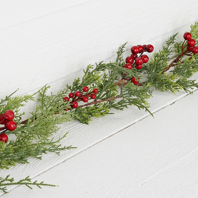 Frosted Christmas Cedar Pine and Red Berry Garland - Mulberry Market Designs