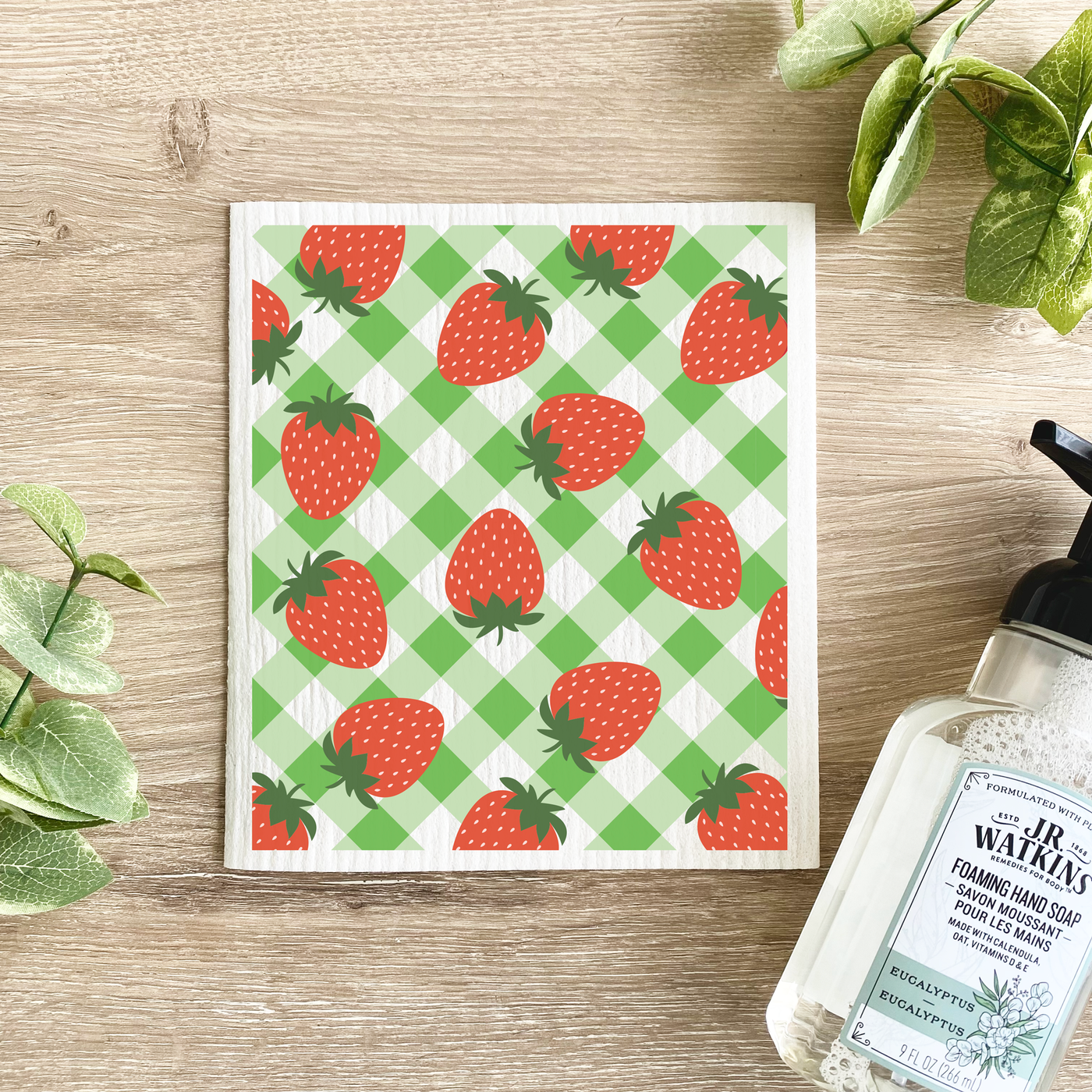 Checkered Strawberry Swedish Dishcloth