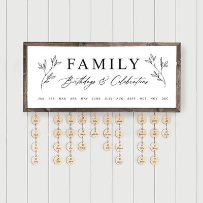 Perpetual Family Birthdays & Celebrations Calendar Sign with Tags - Mulberry Market Designs