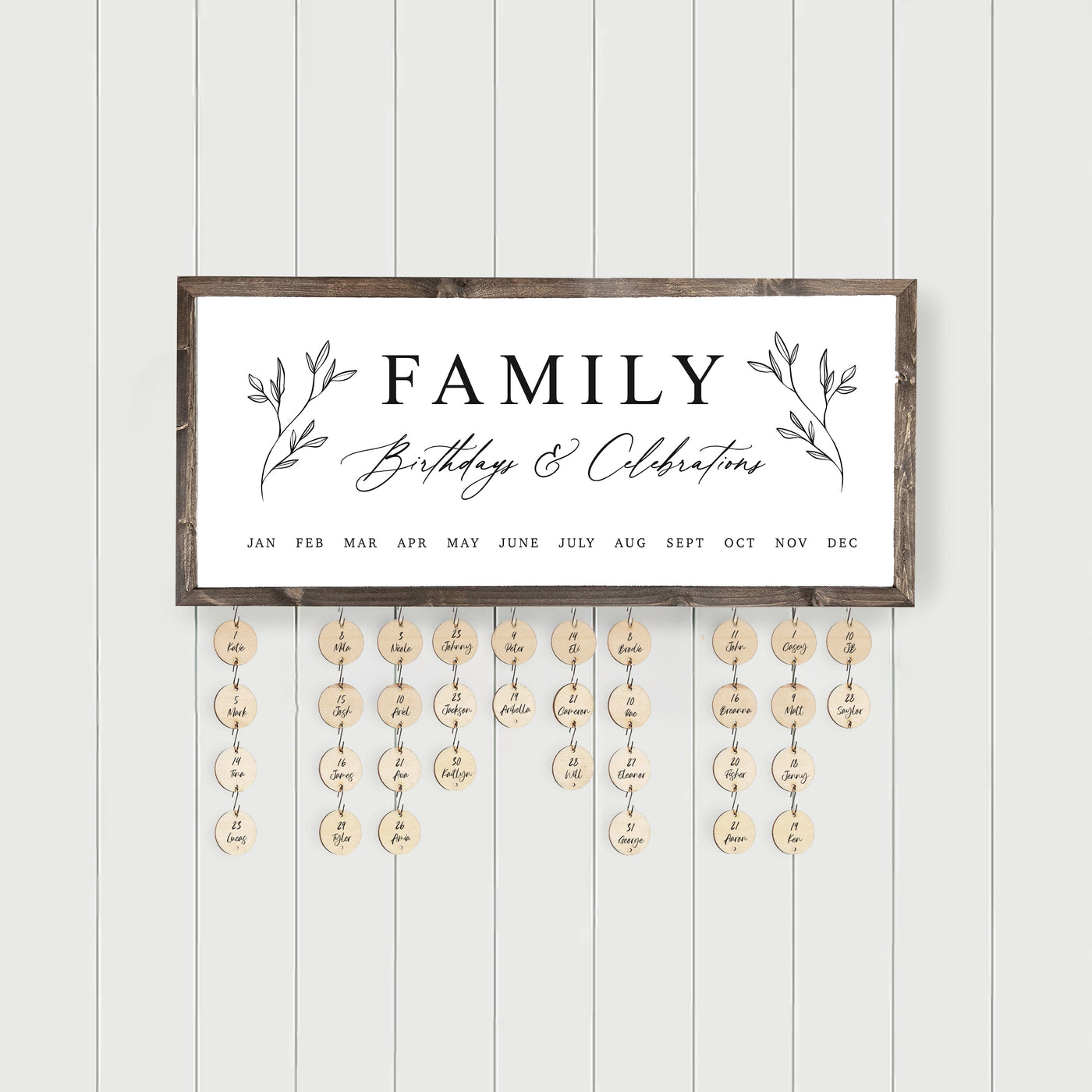 Perpetual Family Birthdays & Celebrations Calendar Sign with Tags - Mulberry Market Designs