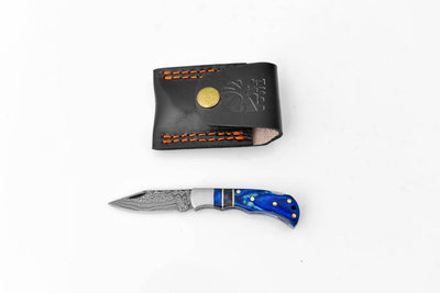 Compact Royal Blue Pocket Knife with Case