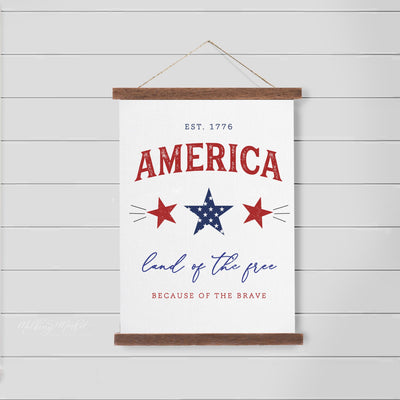 America Land of The Free Hanging Canvas Sign - Mulberry Market Designs