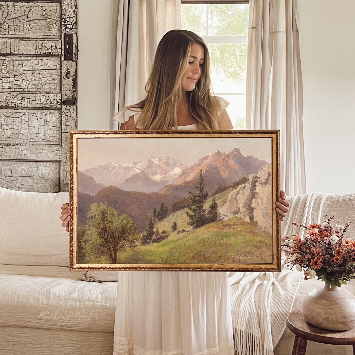 Mountains Painting Vintage Gold Framed - Mulberry Market Designs