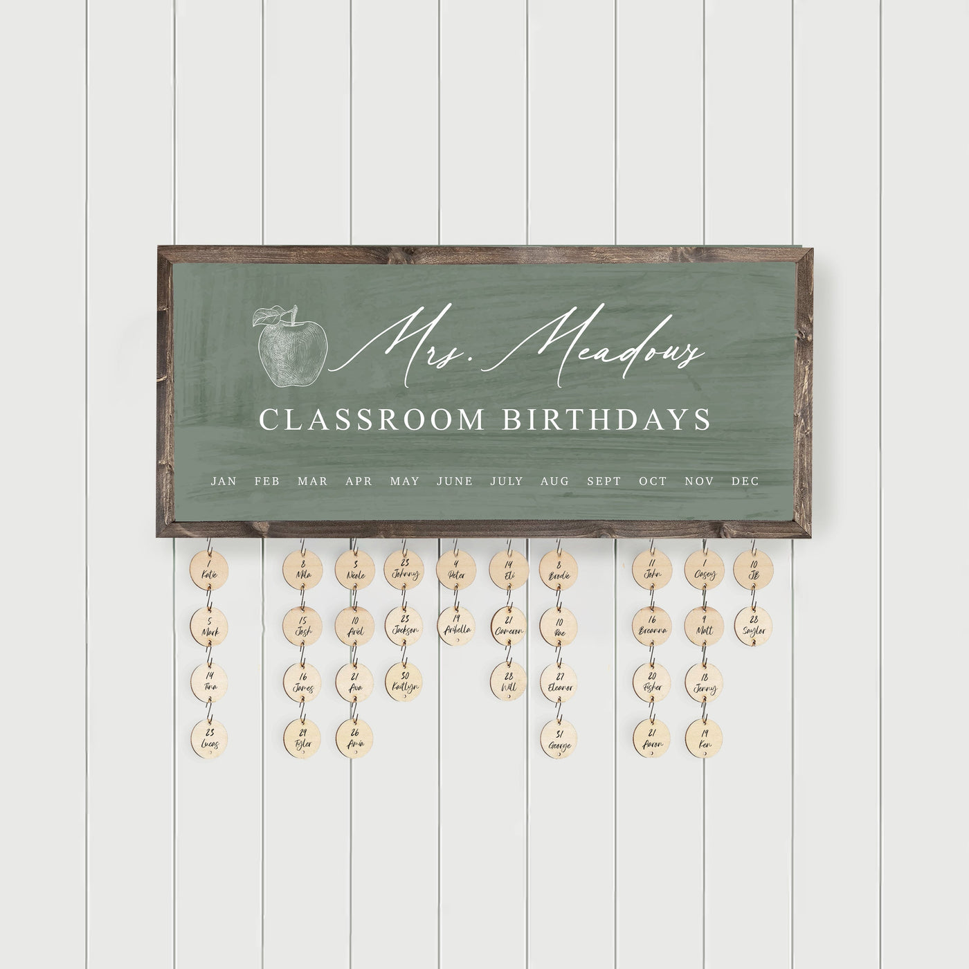 Personalized Teacher Classroom Birthday Calendar Sign with Tags - Mulberry Market Designs