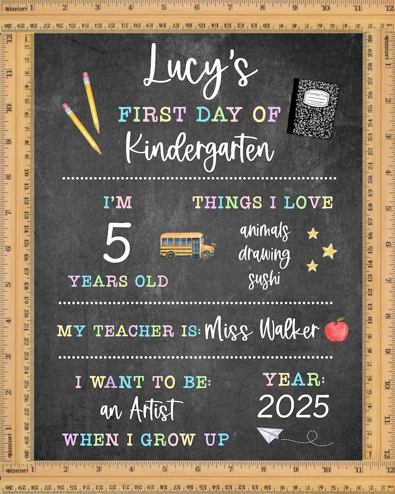 Personalized Back to School Chalkboard Sign 1st Day of School