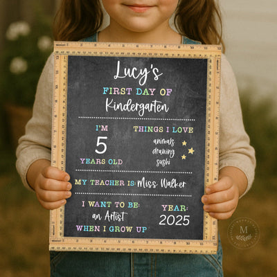 Personalized Back to School Chalkboard Sign 1st Day of School