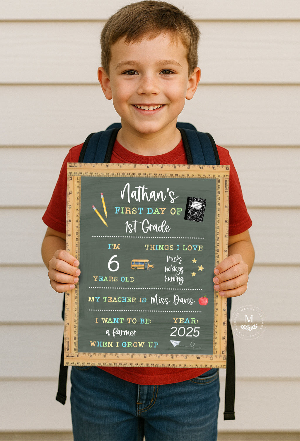 Personalized Back to School Chalkboard Sign 1st Day of School