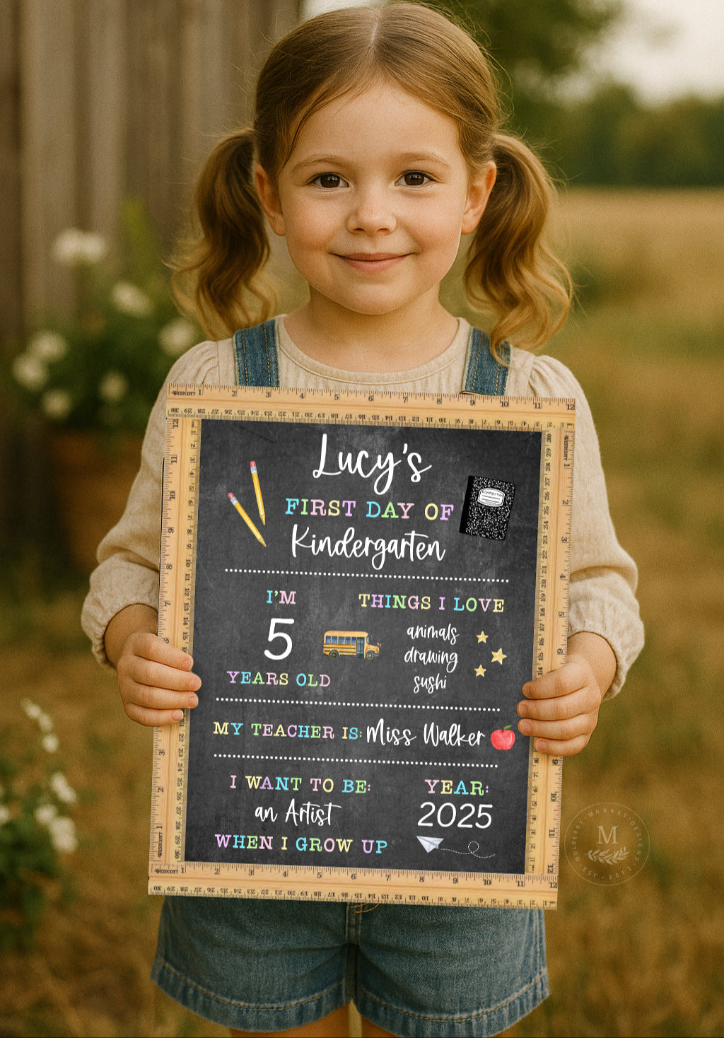 Personalized Back to School Chalkboard Sign 1st Day of School