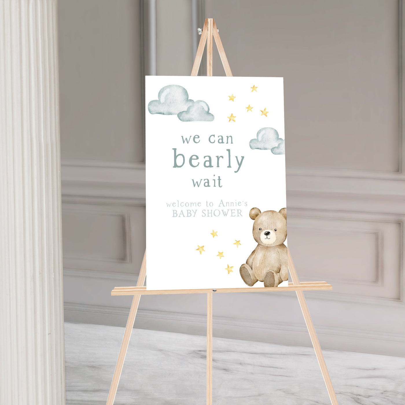 Baby Boy Bearly Wait Baby Shower Sign - Mulberry Market Designs