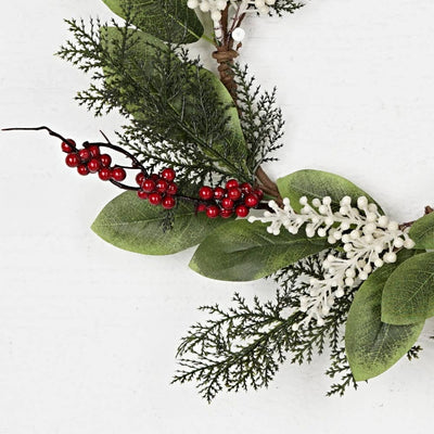 Christmas Wreath with Magnolia Leaves & Red Berries 15" - Mulberry Market Designs