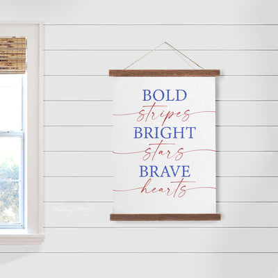 Bold Stripes Bright Stars Patriotic Hanging Canvas Sign - Mulberry Market Designs