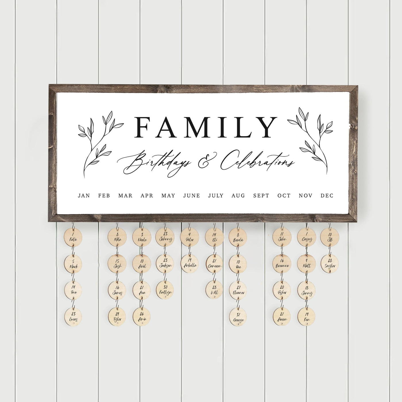 Perpetual Family Birthday Calendar Sign with Tags - Mulberry Market Designs