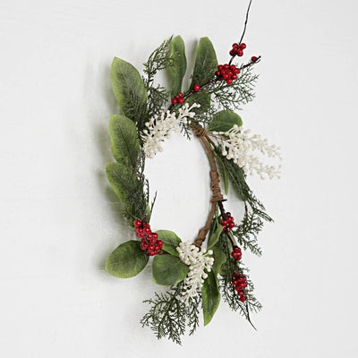 Christmas Wreath with Magnolia Leaves & Red Berries 15" - Mulberry Market Designs