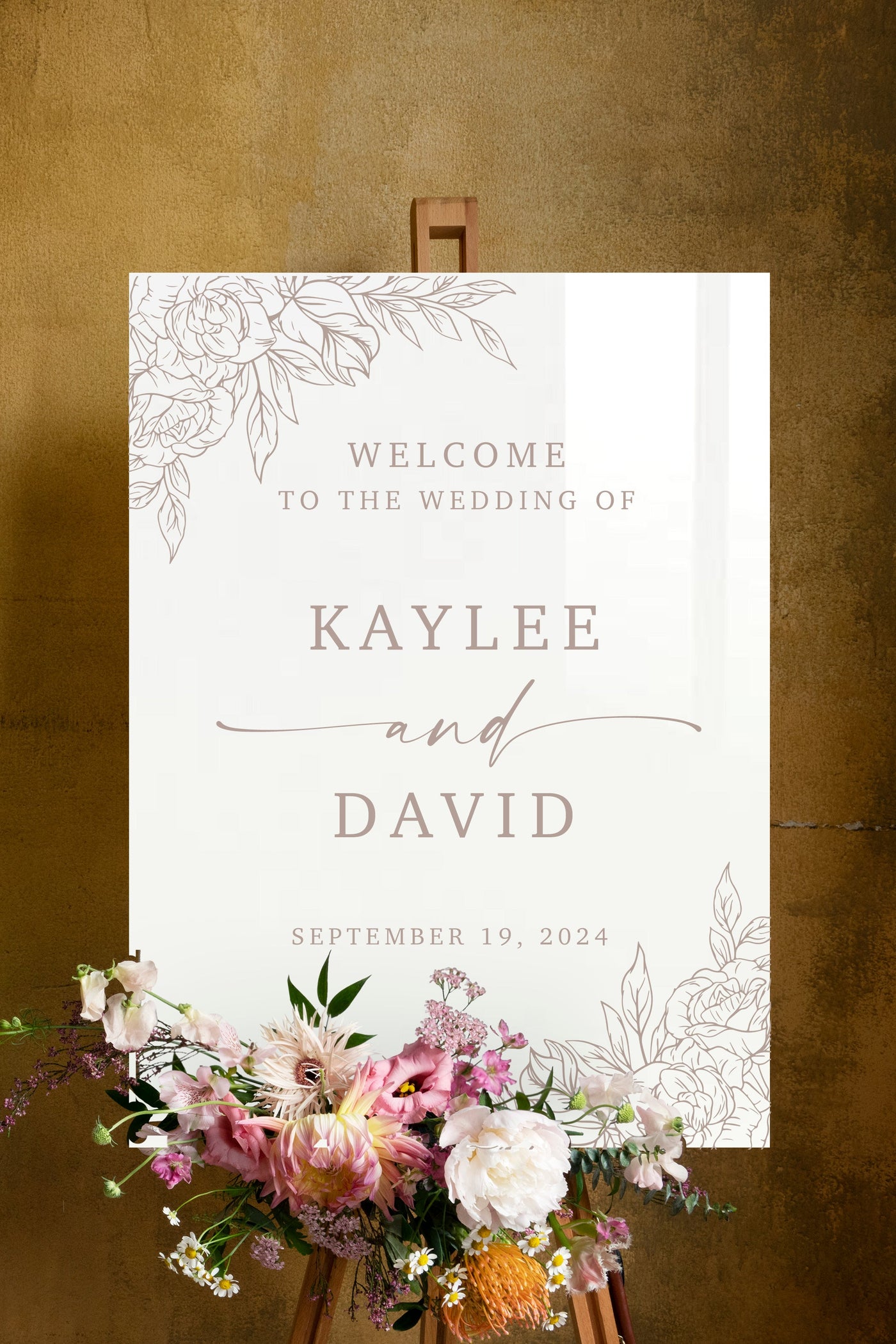 Floral Acrylic Wedding Welcome Sign - Mulberry Market Designs