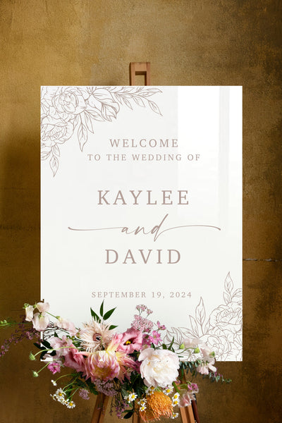 Floral Acrylic Wedding Welcome Sign - Mulberry Market Designs