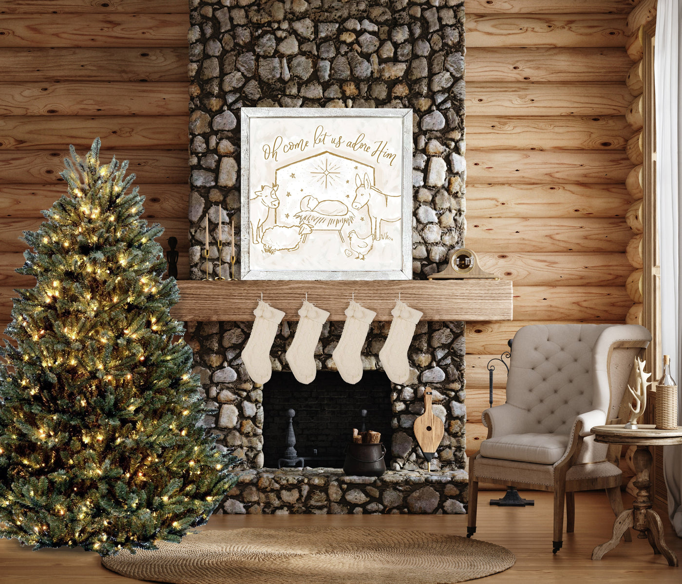 Nativity Christmas Painting Wood Framed Sign - Mulberry Market Designs
