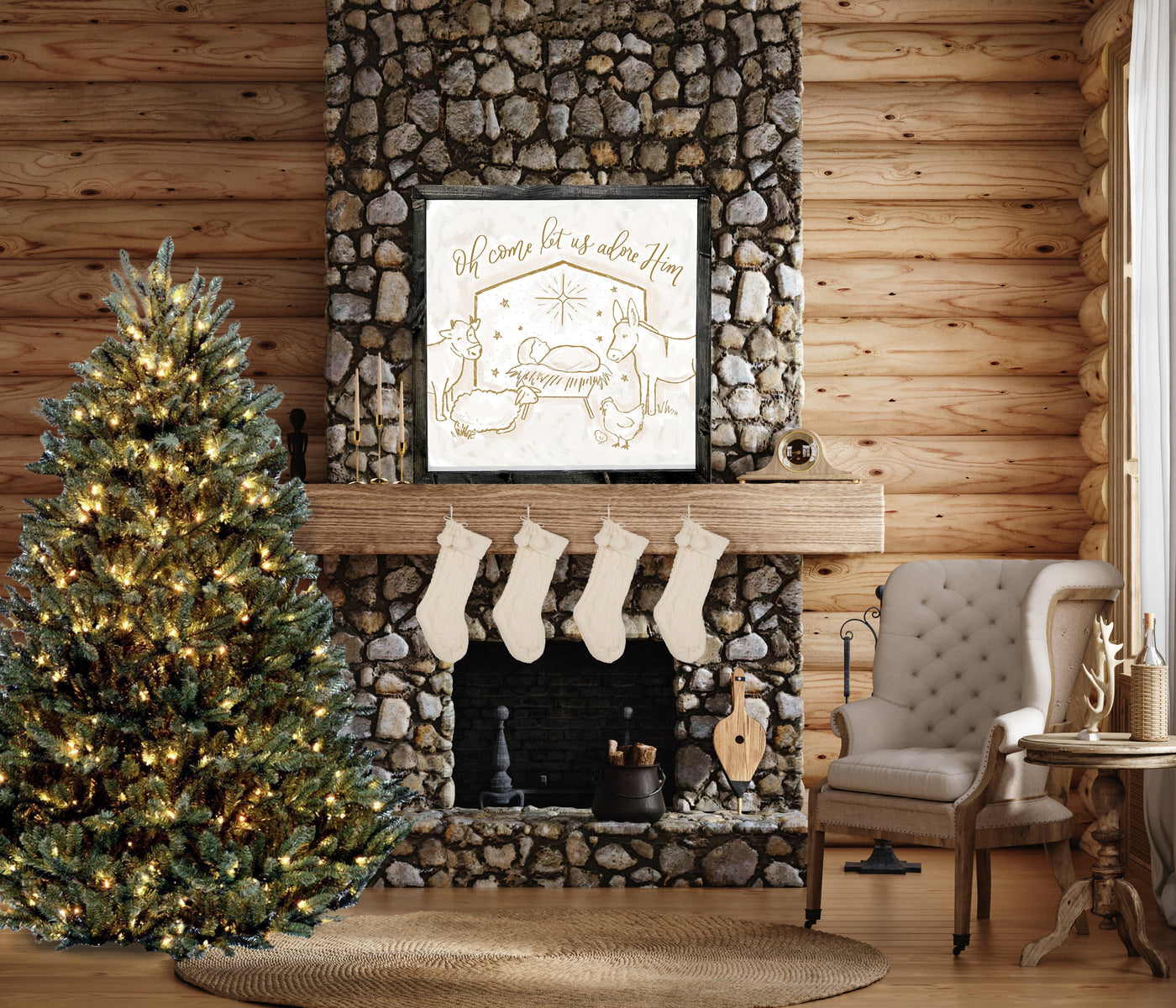Nativity Christmas Painting Wood Framed Sign - Mulberry Market Designs