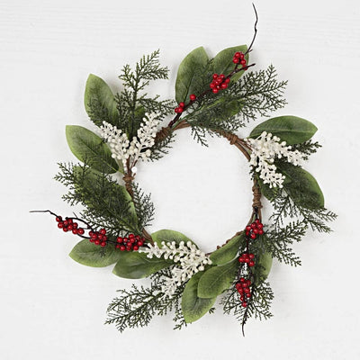Christmas Wreath with Magnolia Leaves & Red Berries 15" - Mulberry Market Designs