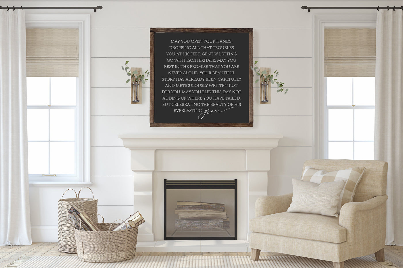 May You Open Your Hands | Everlasting Grace | Wood Farmhouse Sign - Mulberry Market Designs