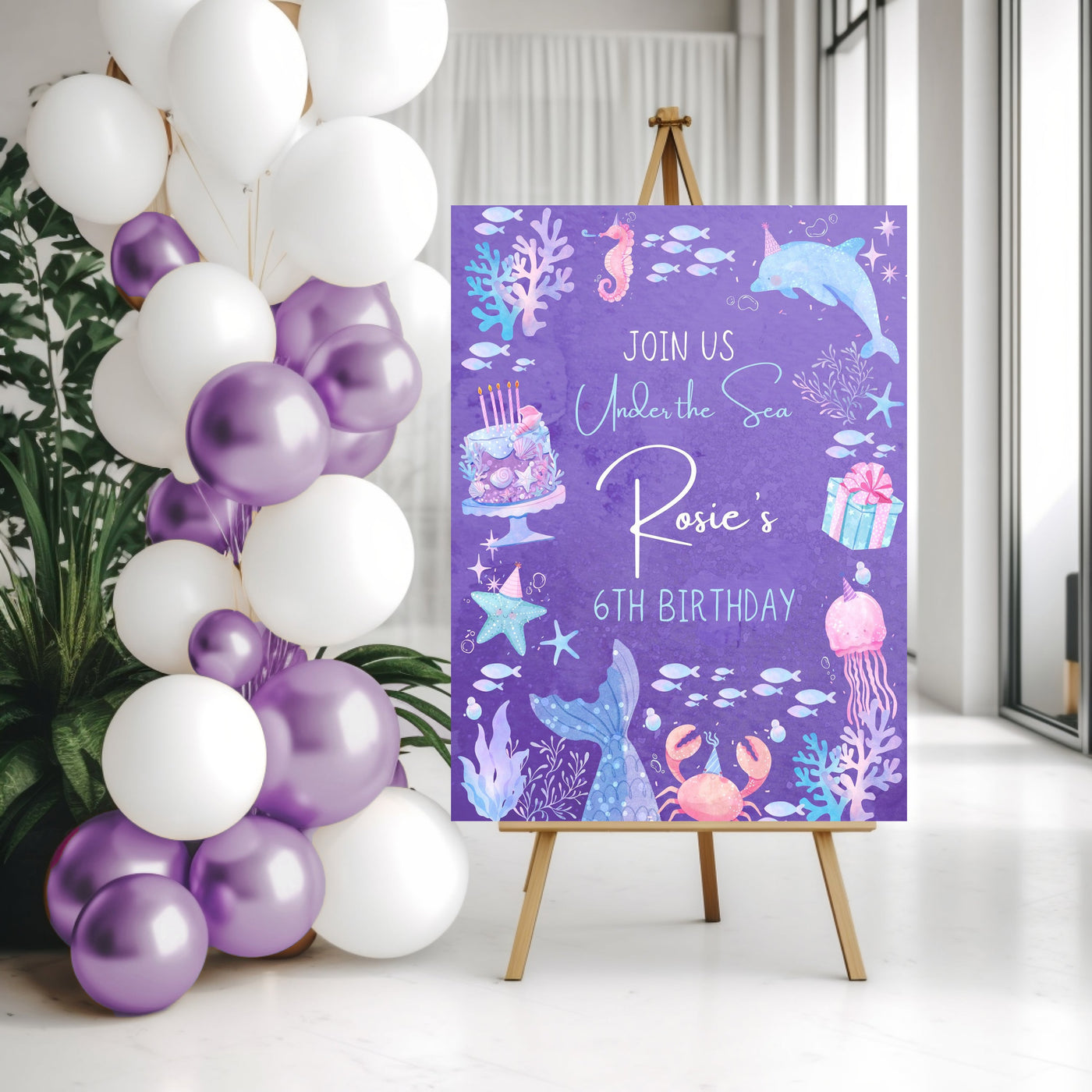 Personalized Mermaid Birthday Party Sign - Mulberry Market Designs