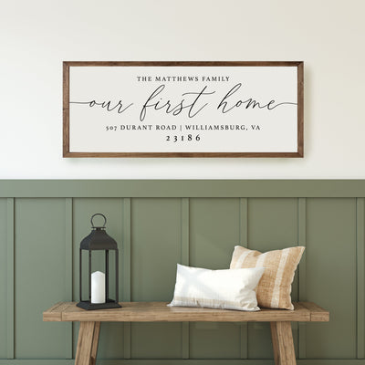 Personalized Our First Home Housewarming Sign | White