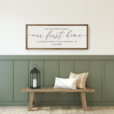 Personalized Our First Home Housewarming Sign | White