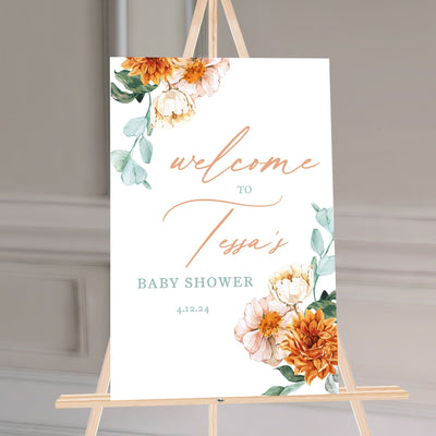 Peach Flowers Baby Shower Sign