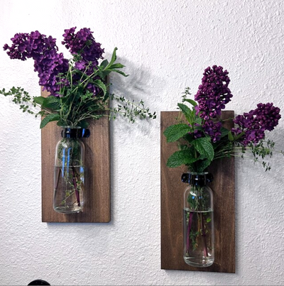 Set of 2 Rustic Wood Farmhouse Sconces