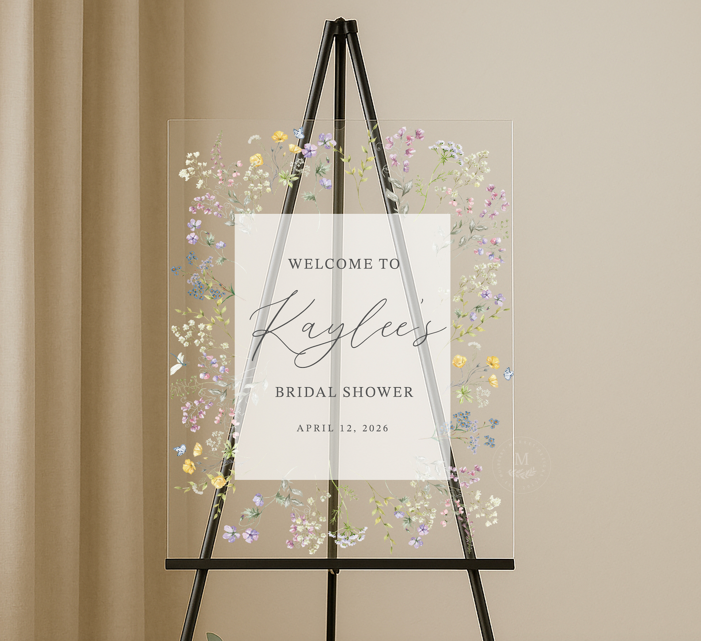 Wildflower Floral Acrylic Bridal Shower Sign